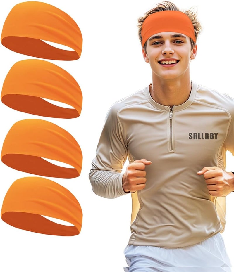 SRLLBBY 4 PCS Double-Layer Workout Headbands, Stretchy Sports Sweatband for Men and Womem, Sweat Wicking Hairbands for Running - Image 1
